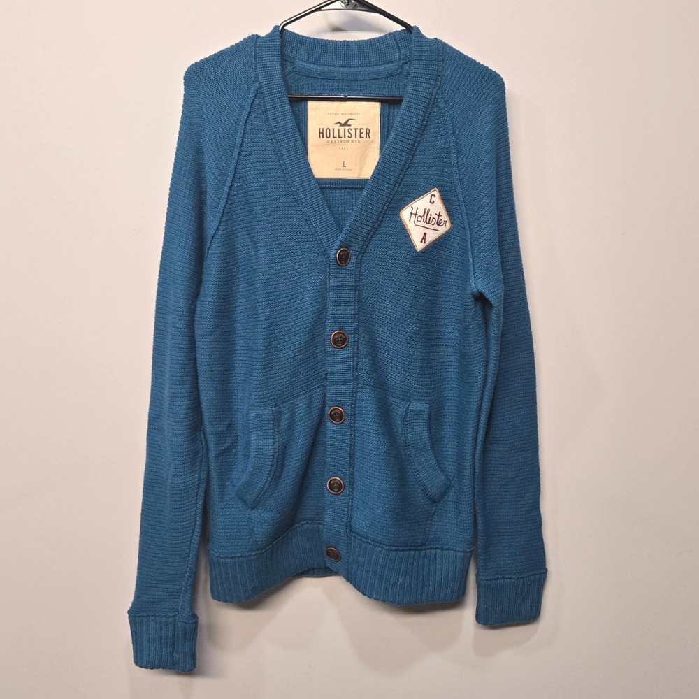 Hollister Varsity Cardigan Sweater Large Blue‎ Preppy Heritage Academia Grandpa